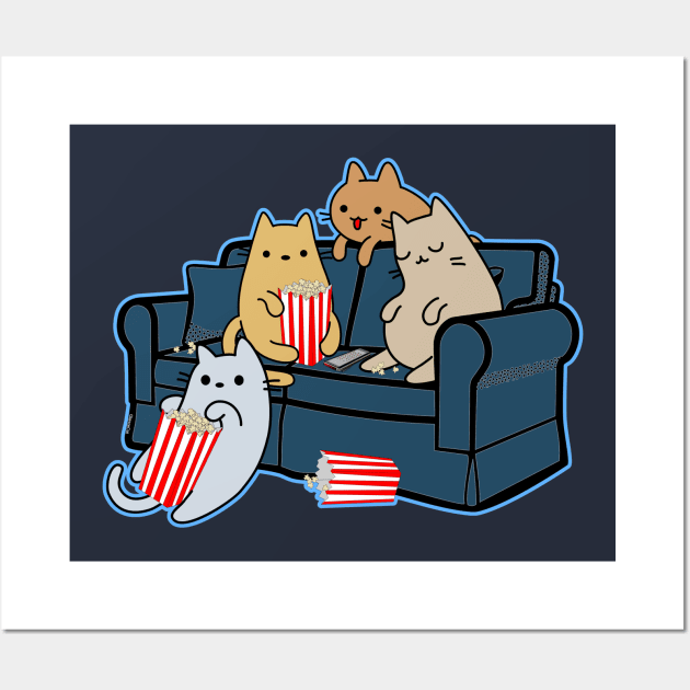 Cats eating popcorn and watching movie night Wall Art by GlanceCat